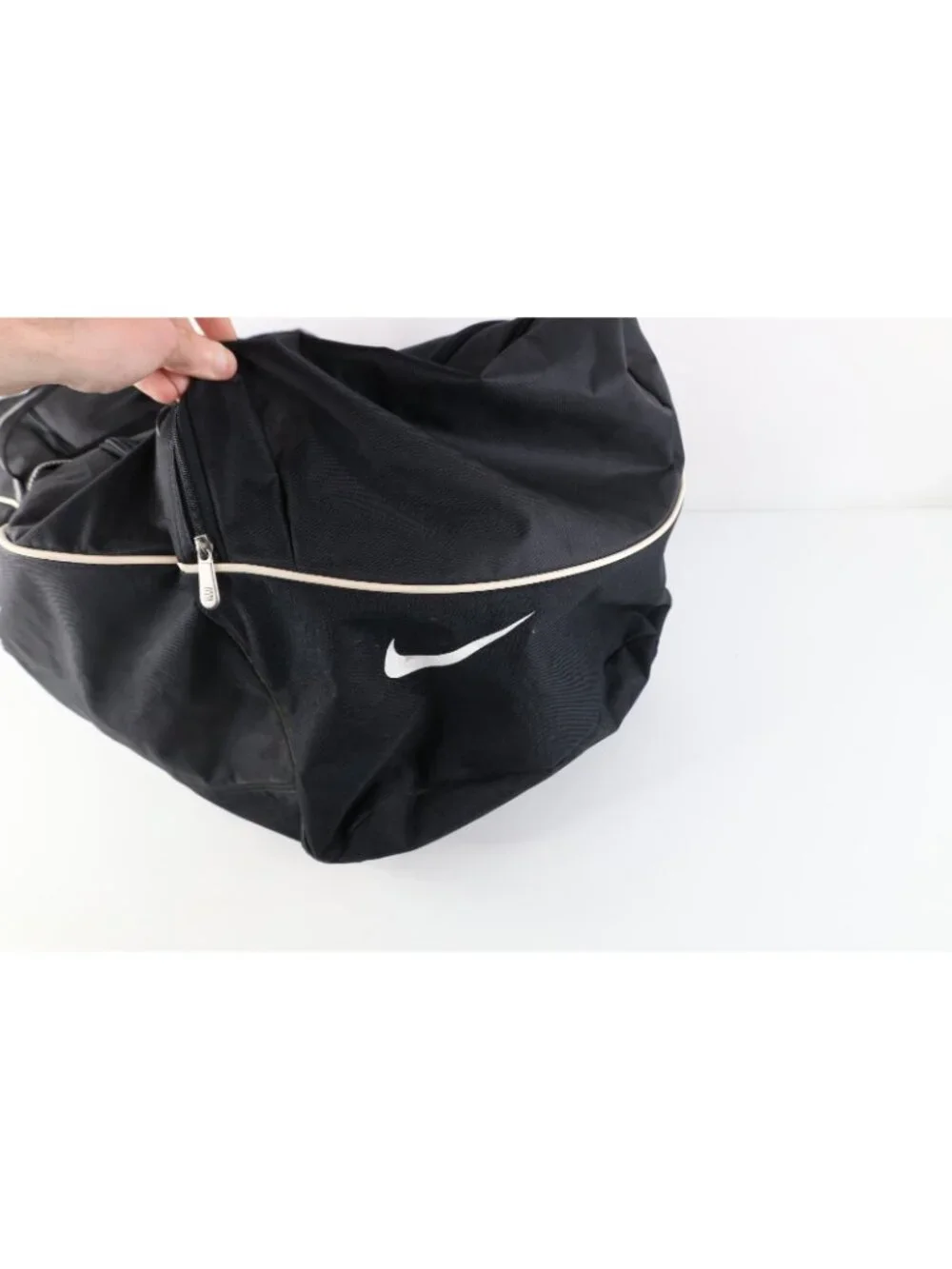 Vtg 90s Nike Distressed Travis Scott Big Swoosh Duffel Bag Carry On Black Large